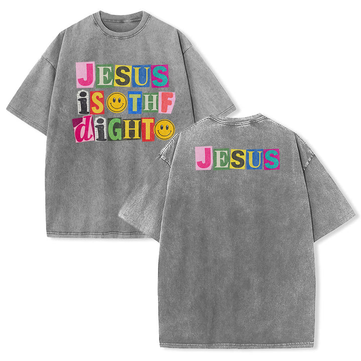 Christianartworkshop T-shirt unisexe délavé avec motif sourire et blocs de couleur « Jésus est la lumière » - Gris - 5XL - image 4