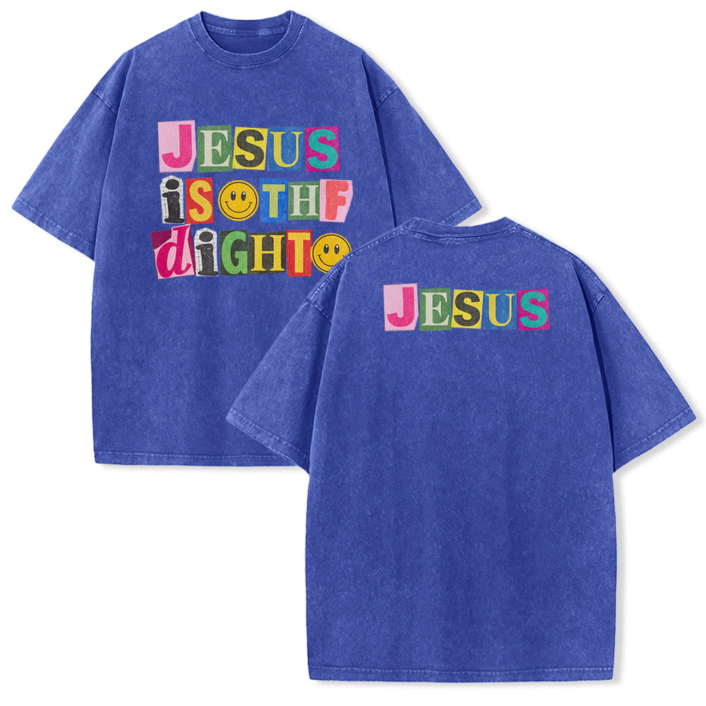 Christianartworkshop T-shirt unisexe délavé avec motif sourire et blocs de couleur « Jésus est la lumière » - Bleu - 5XL - image 25
