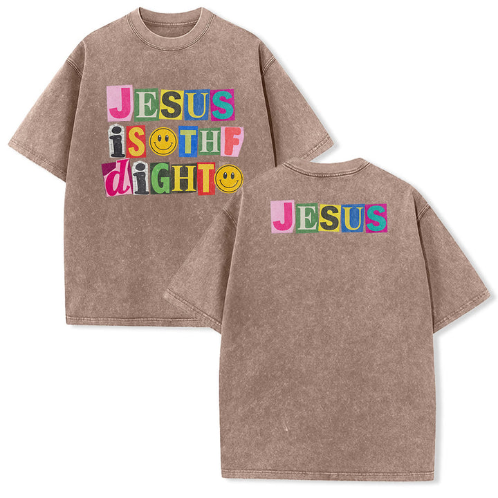 Christianartworkshop T-shirt unisexe délavé avec motif sourire et blocs de couleur « Jésus est la lumière » - Brun - 5XL - image 13