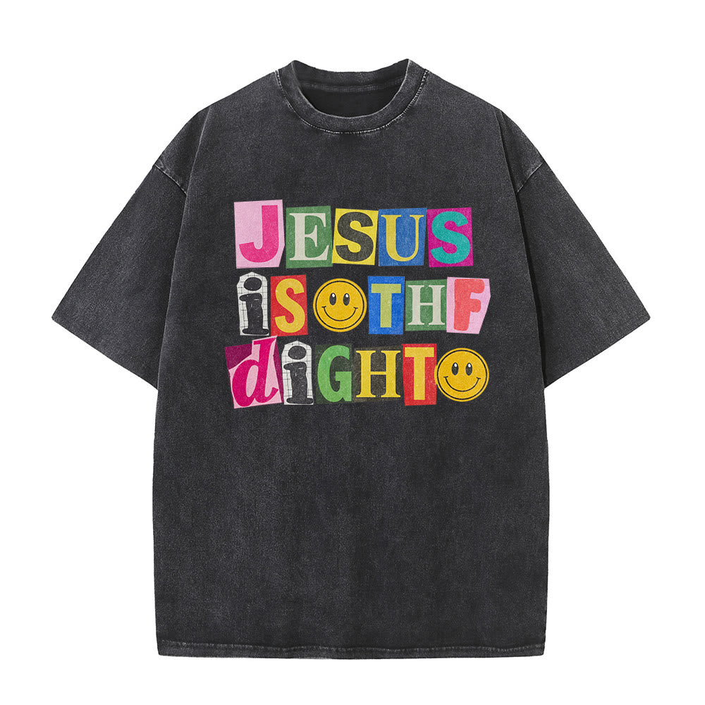 Christianartworkshop T-shirt unisexe délavé avec motif sourire et blocs de couleur « Jésus est la lumière » - image 2