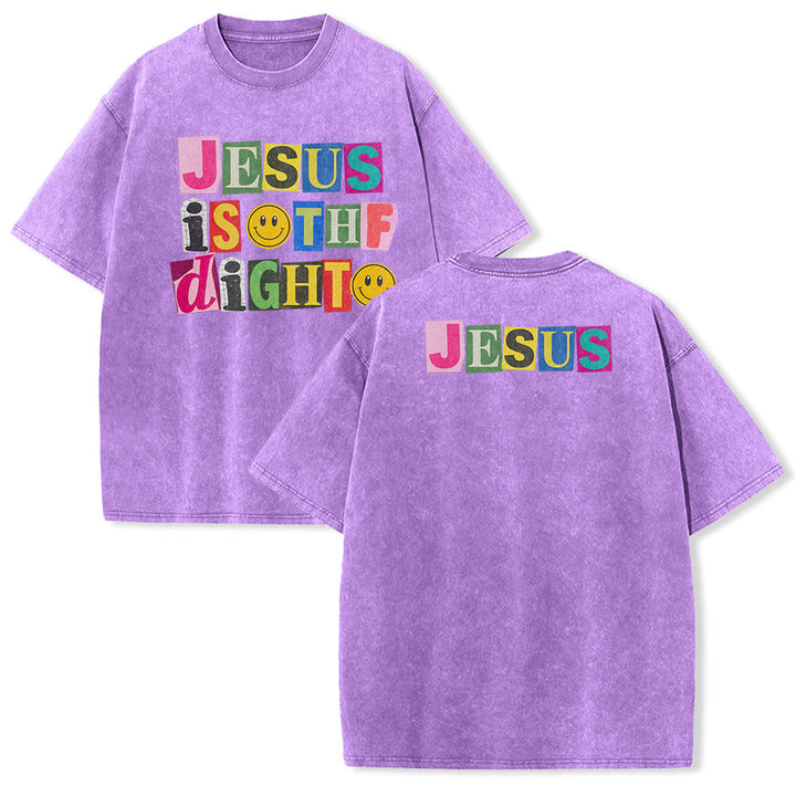 Christianartworkshop T-shirt unisexe délavé avec motif sourire et blocs de couleur « Jésus est la lumière » - Violet - 5XL - image 22