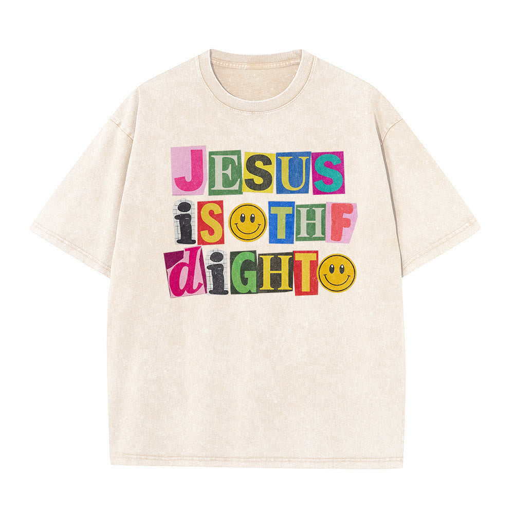 Christianartworkshop T-shirt unisexe délavé avec motif sourire et blocs de couleur « Jésus est la lumière » - image 17