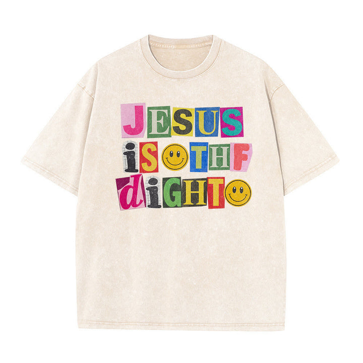 Christianartworkshop T-shirt unisexe délavé avec motif sourire et blocs de couleur « Jésus est la lumière » - image 17