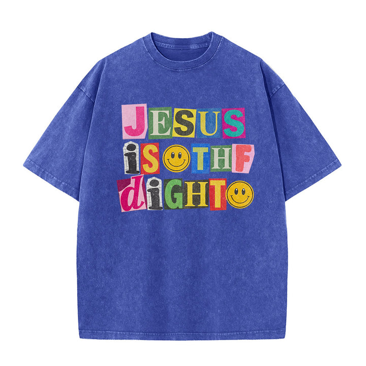 Christianartworkshop T-shirt unisexe délavé avec motif sourire et blocs de couleur « Jésus est la lumière » - image 26