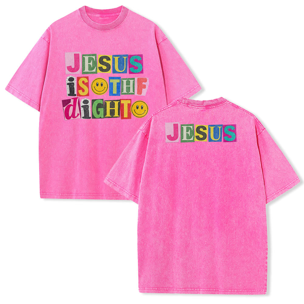 Christianartworkshop T-shirt unisexe délavé avec motif sourire et blocs de couleur « Jésus est la lumière » - Rose - 5XL - image 19