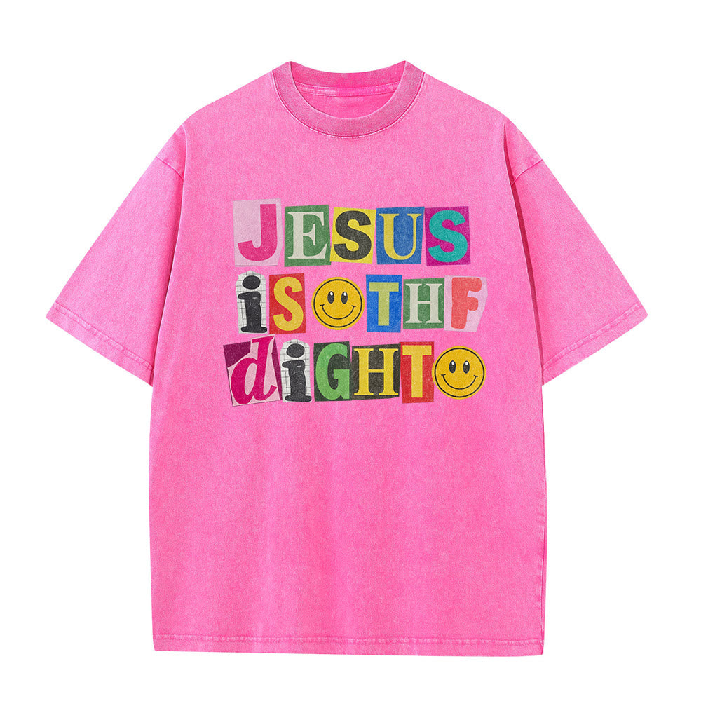 Christianartworkshop T-shirt unisexe délavé avec motif sourire et blocs de couleur « Jésus est la lumière » - image 20