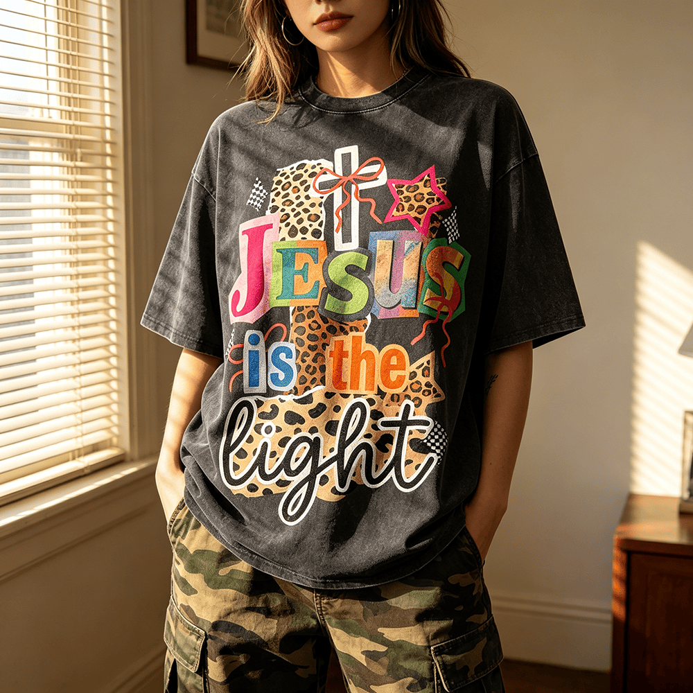 Christianartworkshop T-shirt unisexe délavé avec motif léopard, arbalète et étoile - image 0
