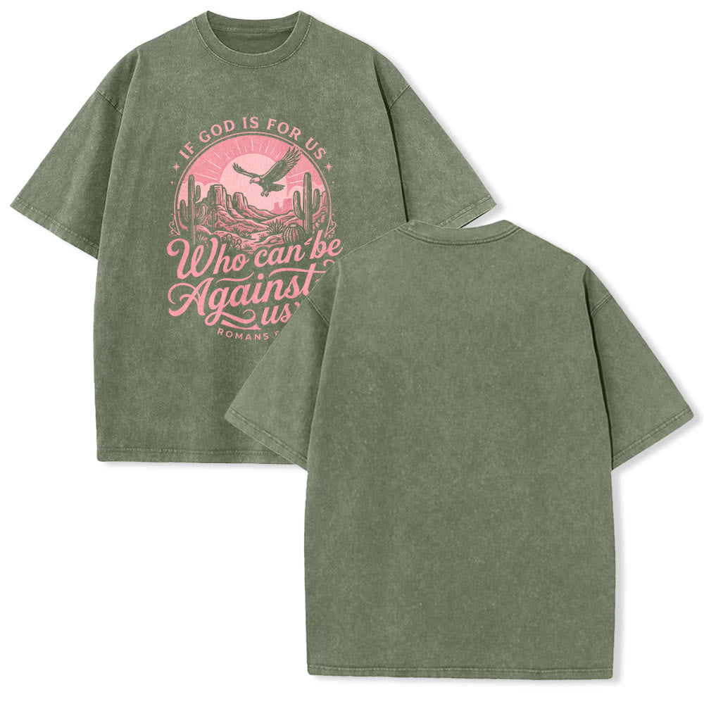 Christianartworkshop T-shirt unisexe délavé « Si Dieu est pour nous » Desert Eagle Cactus Romains 8:31 Western Faith - Vert armée - 5XL - image 7