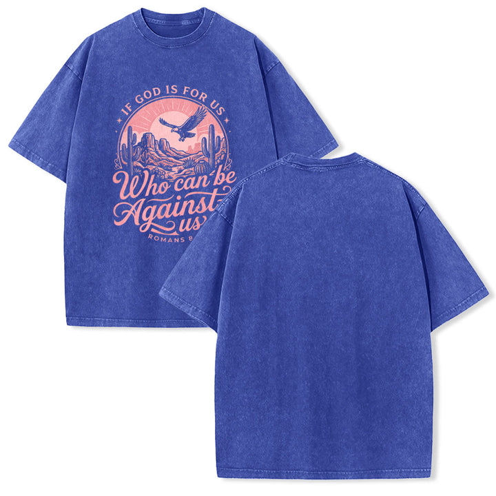 Christianartworkshop T-shirt unisexe délavé « Si Dieu est pour nous » Desert Eagle Cactus Romains 8:31 Western Faith - Bleu - 5XL - image 25