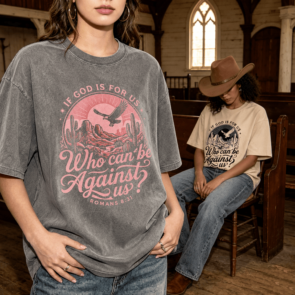Christianartworkshop T-shirt unisexe délavé « Si Dieu est pour nous » Desert Eagle Cactus Romains 8:31 Western Faith - image 0
