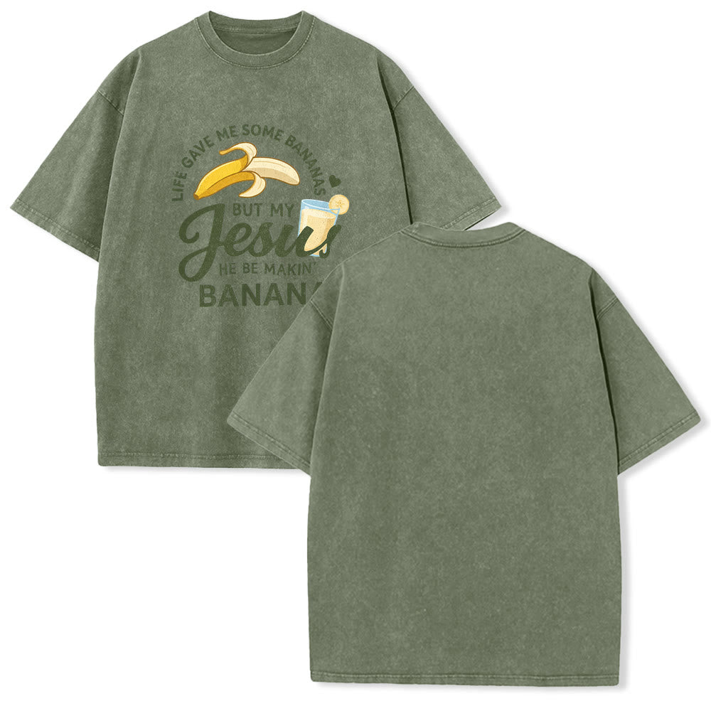 Christianartworkshop T-shirt unisexe délavé à motif « La vie m'a donné des bananes, mais mon Jésus prépare du jus de banane » - Vert armée - 5XL - image 10