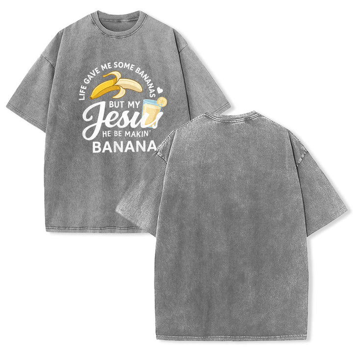 Christianartworkshop T-shirt unisexe délavé à motif « La vie m'a donné des bananes, mais mon Jésus prépare du jus de banane » - Gris - 5XL - image 7