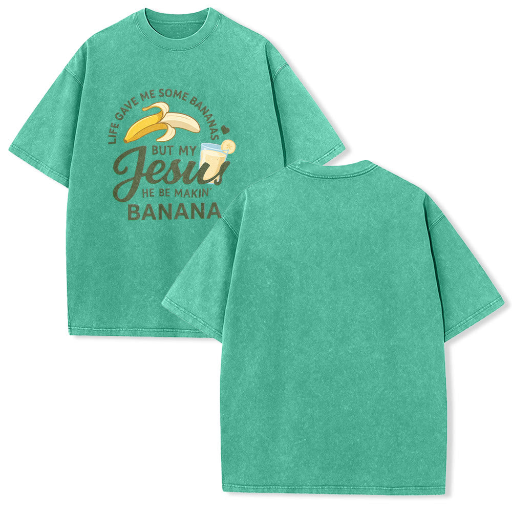 Christianartworkshop T-shirt unisexe délavé à motif « La vie m'a donné des bananes, mais mon Jésus prépare du jus de banane » - Vert - 5XL - image 13
