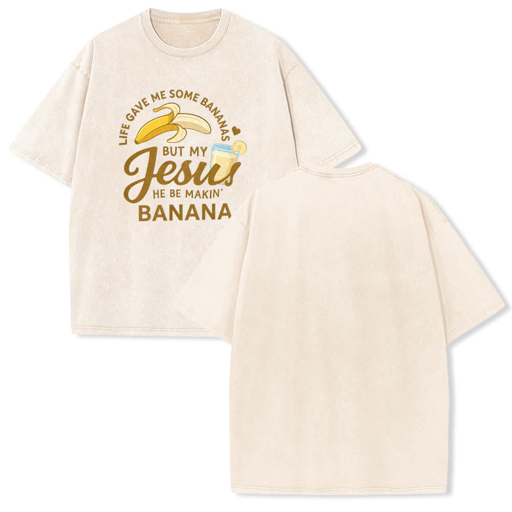 Christianartworkshop T-shirt unisexe délavé à motif « La vie m'a donné des bananes, mais mon Jésus prépare du jus de banane » - Beige - 5XL - image 1