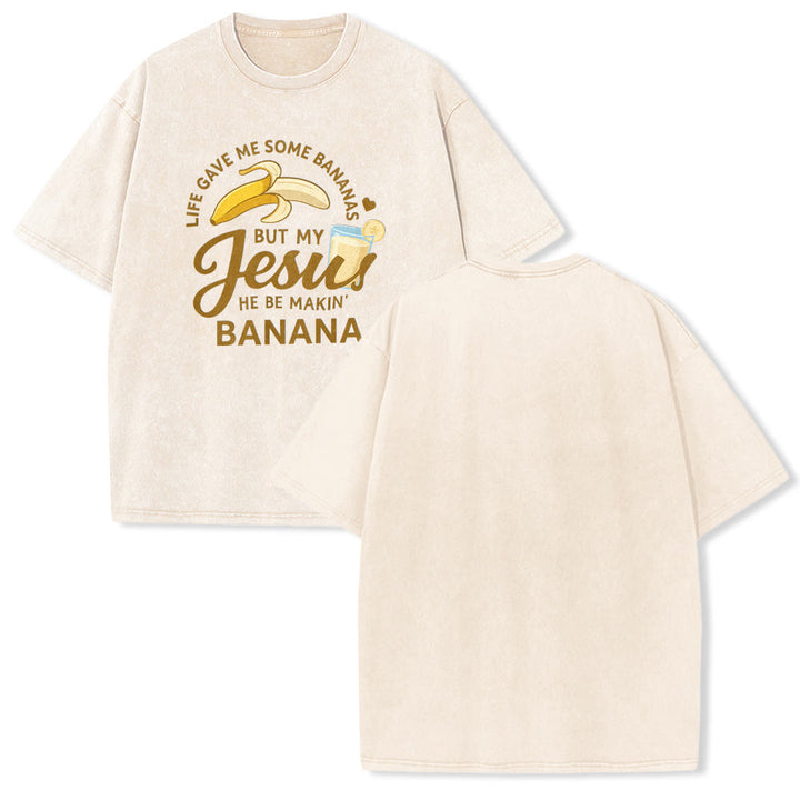 Christianartworkshop T-shirt unisexe délavé à motif « La vie m'a donné des bananes, mais mon Jésus prépare du jus de banane » - Beige - 5XL - image 1