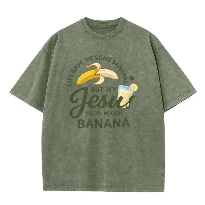 Christianartworkshop T-shirt unisexe délavé à motif « La vie m'a donné des bananes, mais mon Jésus prépare du jus de banane » - image 11