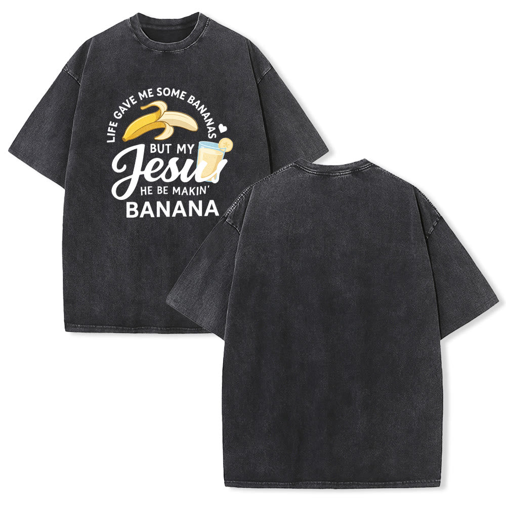 Christianartworkshop T-shirt unisexe délavé à motif « La vie m'a donné des bananes, mais mon Jésus prépare du jus de banane » - Noir - 5XL - image 4