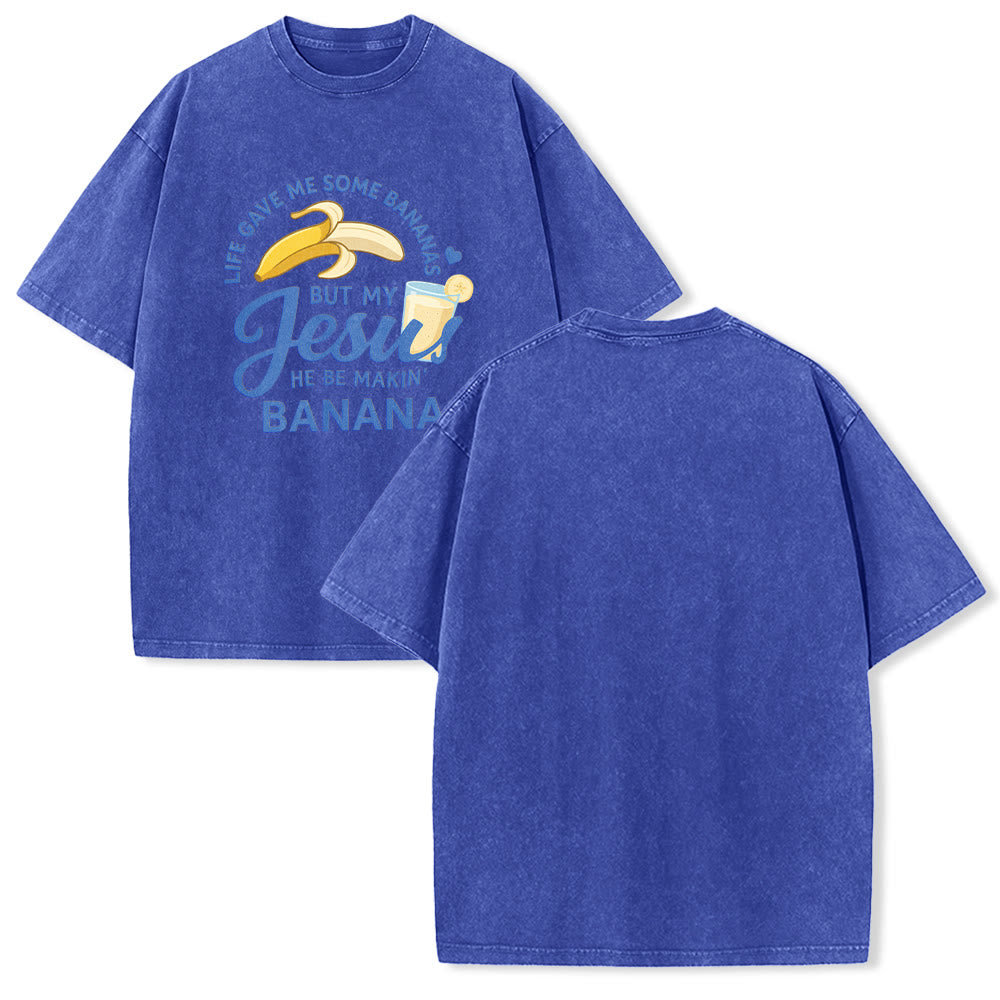 Christianartworkshop T-shirt unisexe délavé à motif « La vie m'a donné des bananes, mais mon Jésus prépare du jus de banane » - Bleu - 5XL - image 25