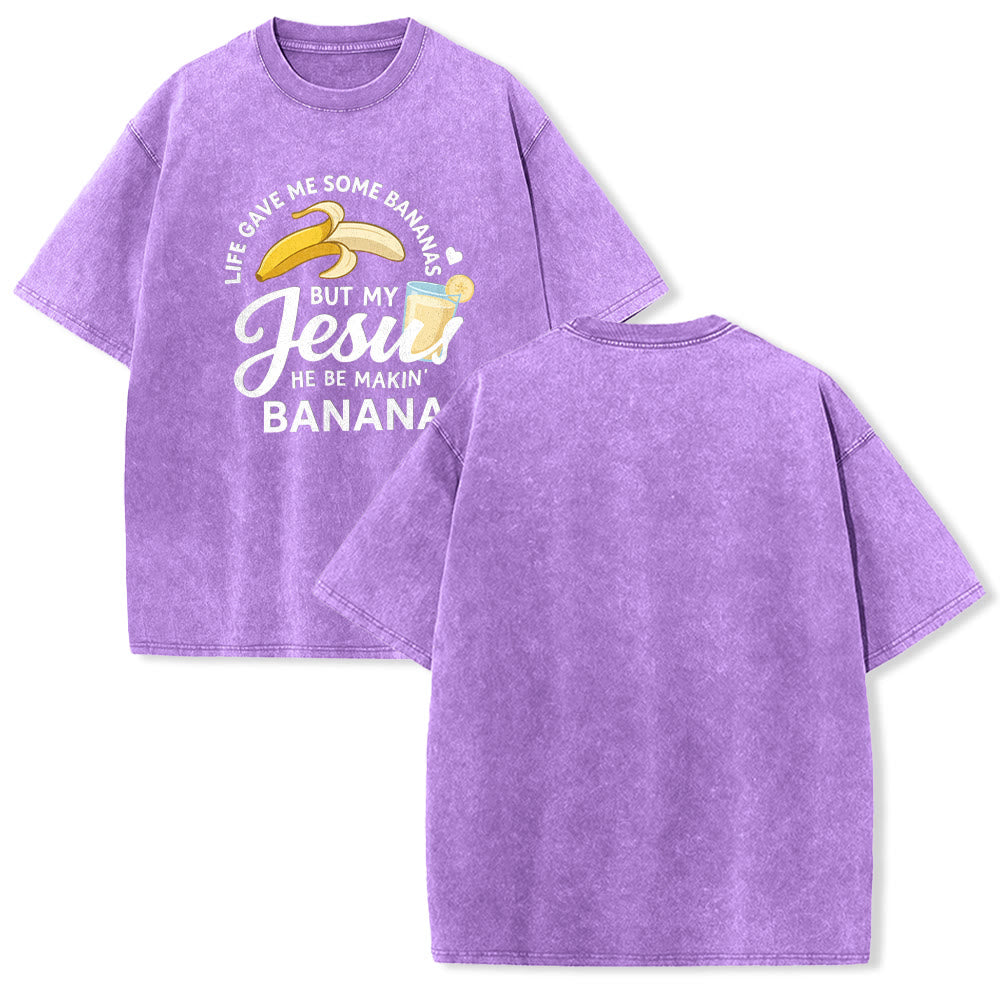 Christianartworkshop T-shirt unisexe délavé à motif « La vie m'a donné des bananes, mais mon Jésus prépare du jus de banane » - Violet - 5XL - image 22