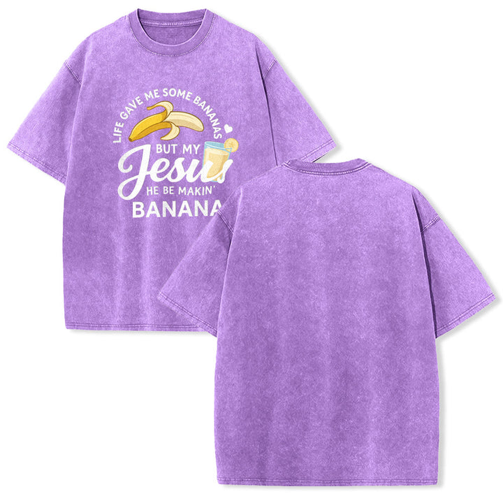 Christianartworkshop T-shirt unisexe délavé à motif « La vie m'a donné des bananes, mais mon Jésus prépare du jus de banane » - Violet - 5XL - image 22