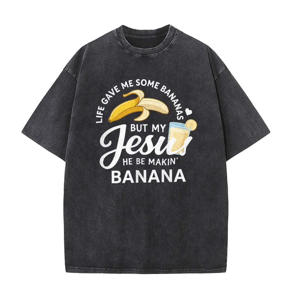 Christianartworkshop T-shirt unisexe délavé à motif « La vie m'a donné des bananes, mais mon Jésus prépare du jus de banane » - image 5