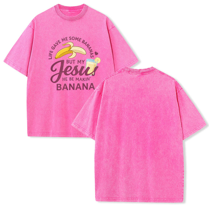 Christianartworkshop T-shirt unisexe délavé à motif « La vie m'a donné des bananes, mais mon Jésus prépare du jus de banane » - Rose - 5XL - image 19