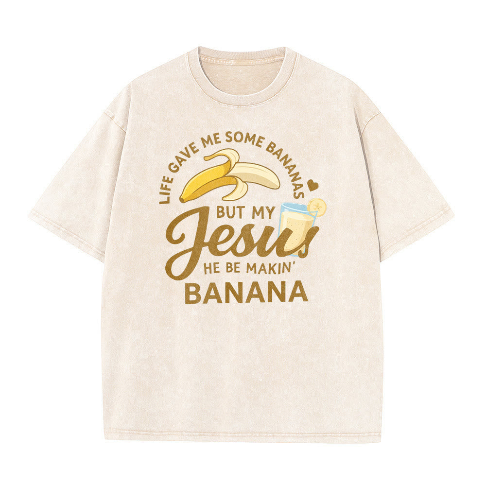 Christianartworkshop T-shirt unisexe délavé à motif « La vie m'a donné des bananes, mais mon Jésus prépare du jus de banane » - image 2
