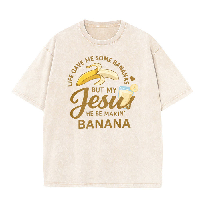 Christianartworkshop T-shirt unisexe délavé à motif « La vie m'a donné des bananes, mais mon Jésus prépare du jus de banane » - image 2