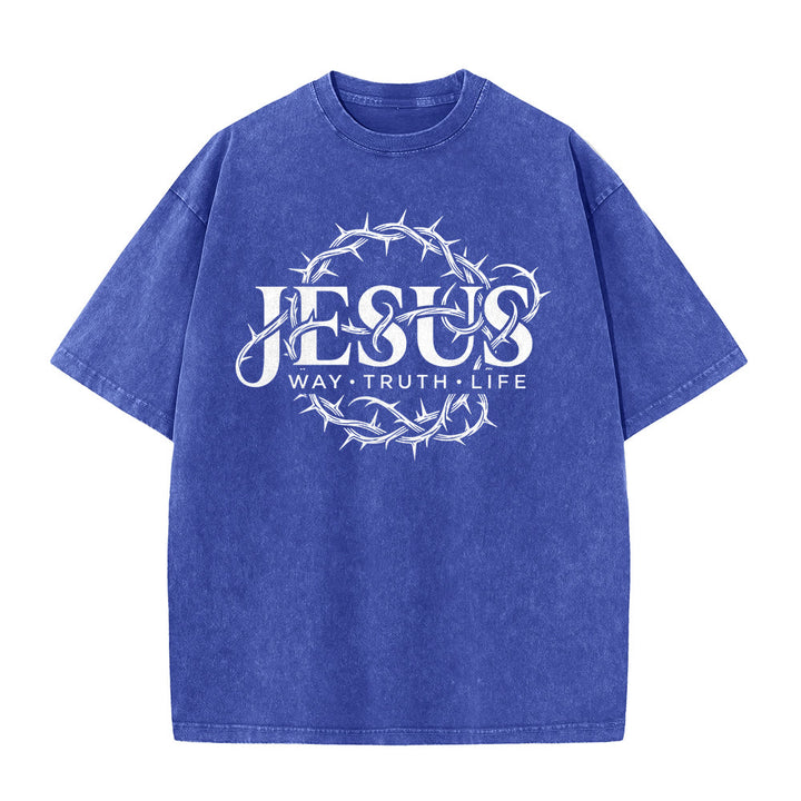 Christianartworkshop T-shirt unisexe délavé avec motif circulaire « Le Chemin de Jésus, la Vérité, la Vie et la Couronne d'épines » - image 26