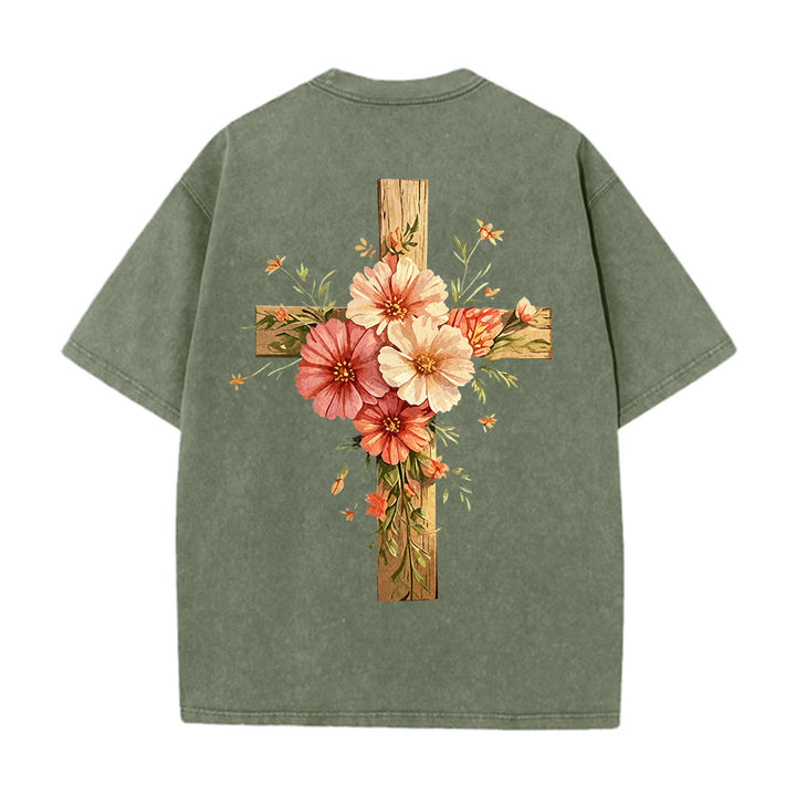 Christianartworkshop T-shirt unisexe délavé avec motif floral et croix double face « Jésus est la lumière » - image 9