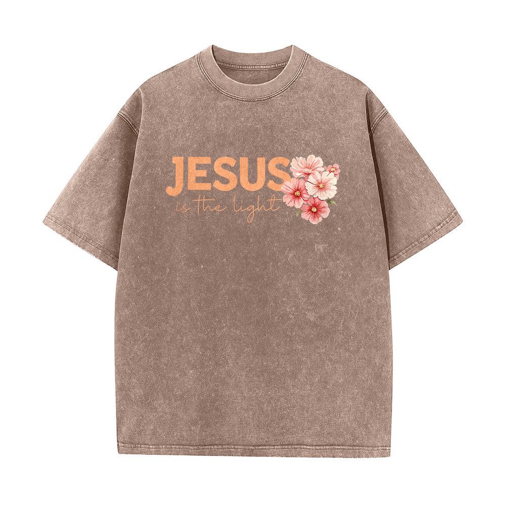 Christianartworkshop T-shirt unisexe délavé avec motif floral et croix double face « Jésus est la lumière » - image 14