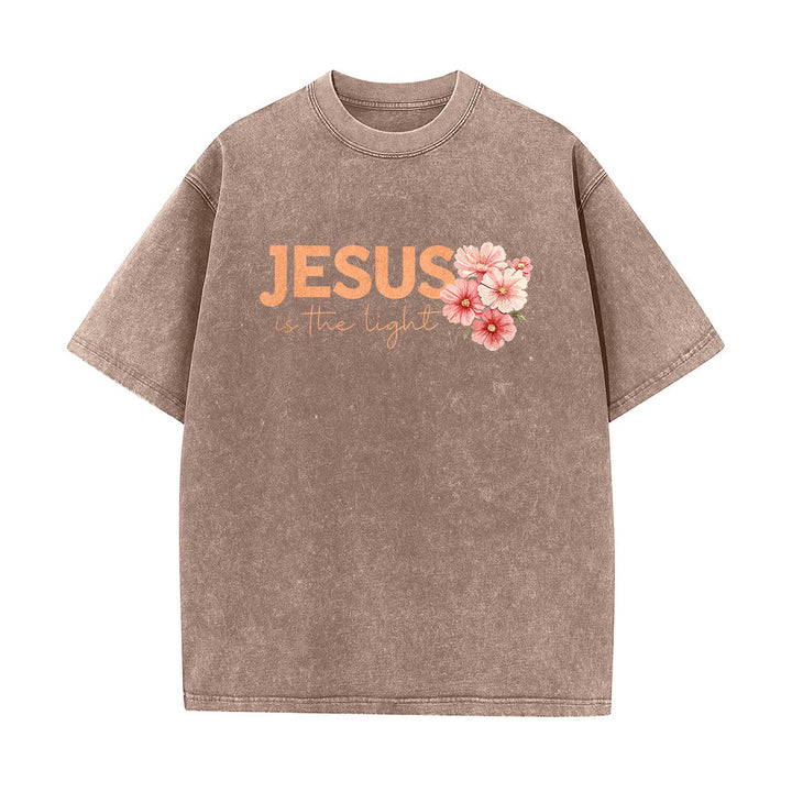 Christianartworkshop T-shirt unisexe délavé avec motif floral et croix double face « Jésus est la lumière » - image 14