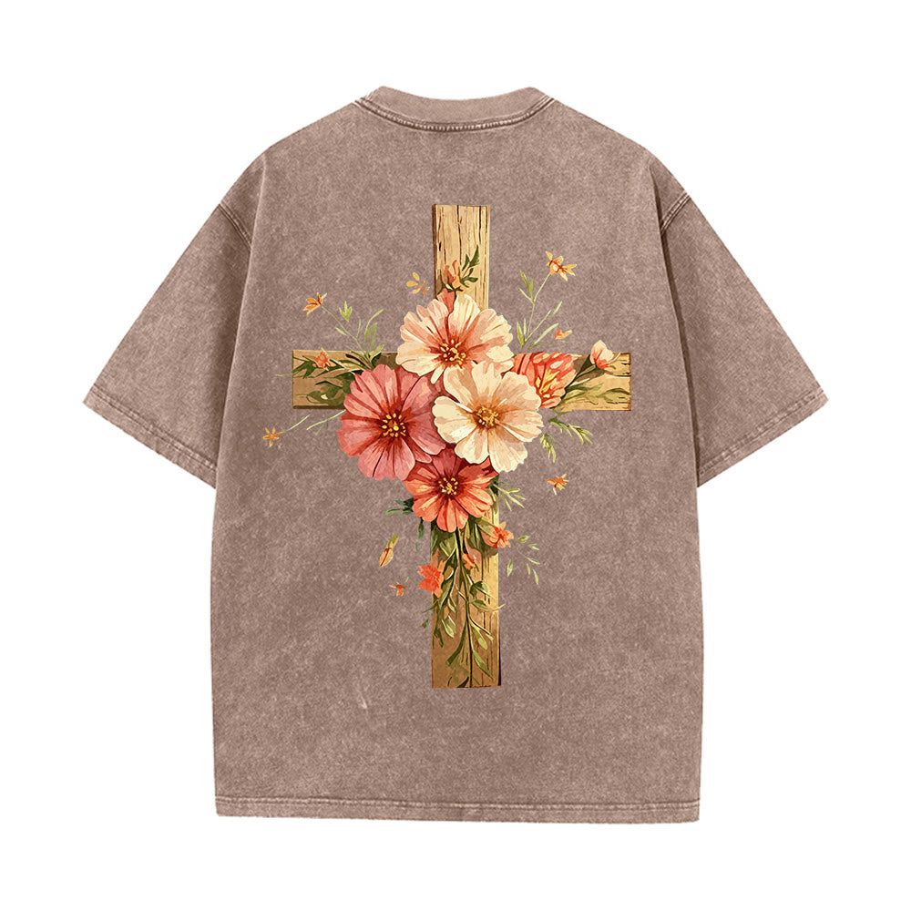 Christianartworkshop T-shirt unisexe délavé avec motif floral et croix double face « Jésus est la lumière » - image 15