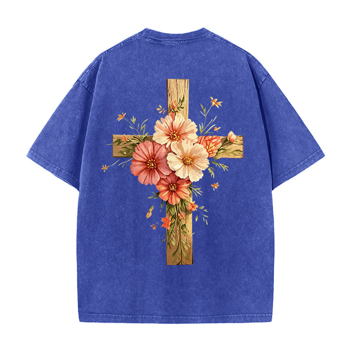 Christianartworkshop T-shirt unisexe délavé avec motif floral et croix double face « Jésus est la lumière » - image 27