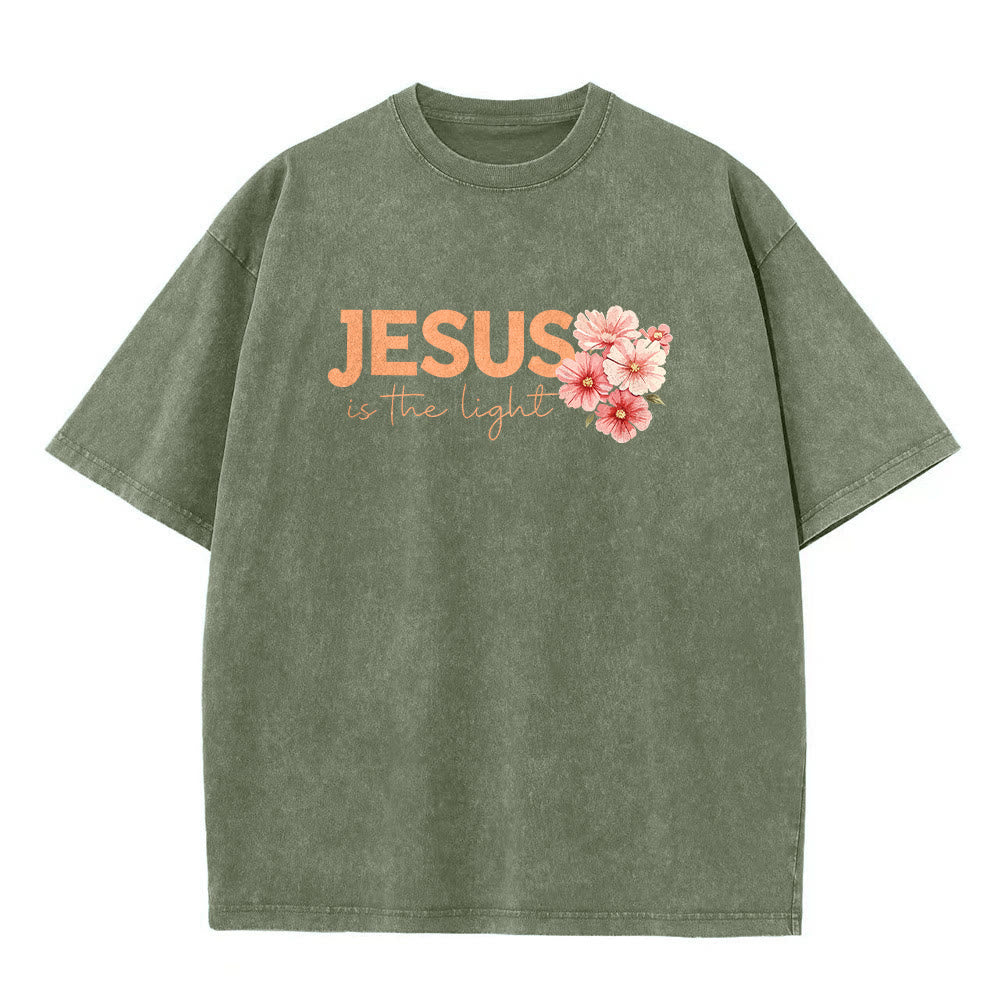 Christianartworkshop T-shirt unisexe délavé avec motif floral et croix double face « Jésus est la lumière » - image 8