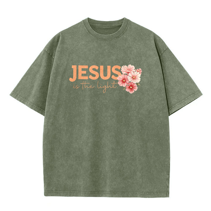 Christianartworkshop T-shirt unisexe délavé avec motif floral et croix double face « Jésus est la lumière » - image 8