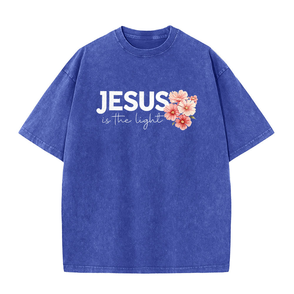 Christianartworkshop T-shirt unisexe délavé avec motif floral et croix double face « Jésus est la lumière » - image 26