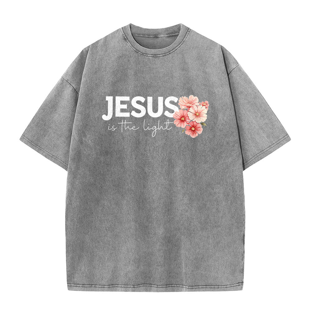 Christianartworkshop T-shirt unisexe délavé avec motif floral et croix double face « Jésus est la lumière » - image 5