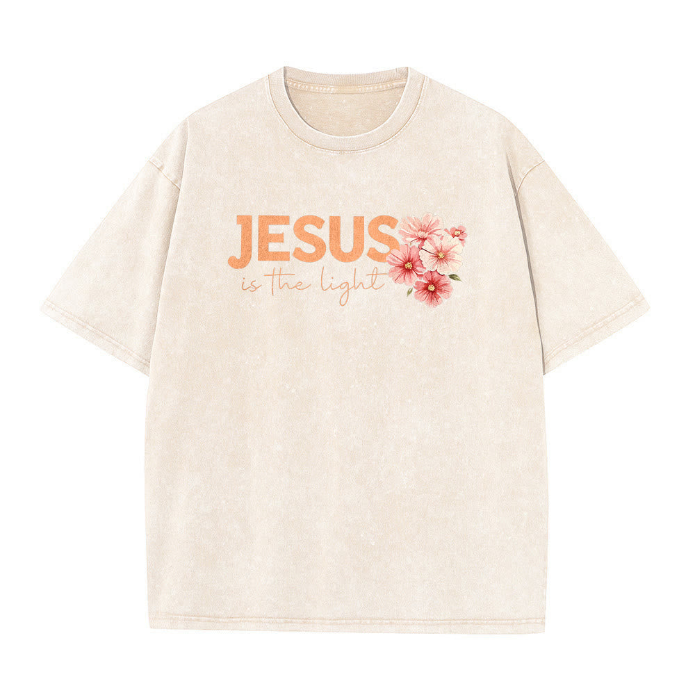 Christianartworkshop T-shirt unisexe délavé avec motif floral et croix double face « Jésus est la lumière » - image 17