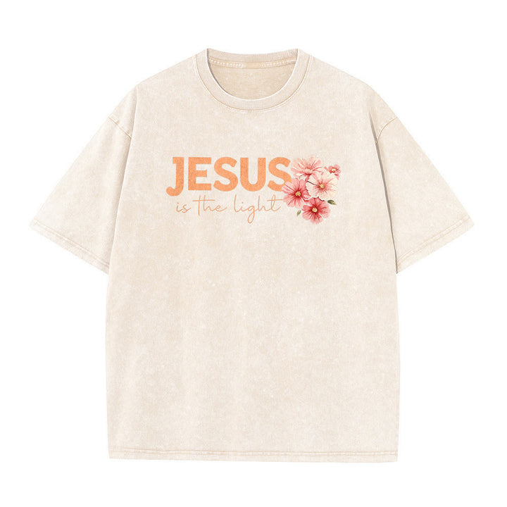 Christianartworkshop T-shirt unisexe délavé avec motif floral et croix double face « Jésus est la lumière » - image 17