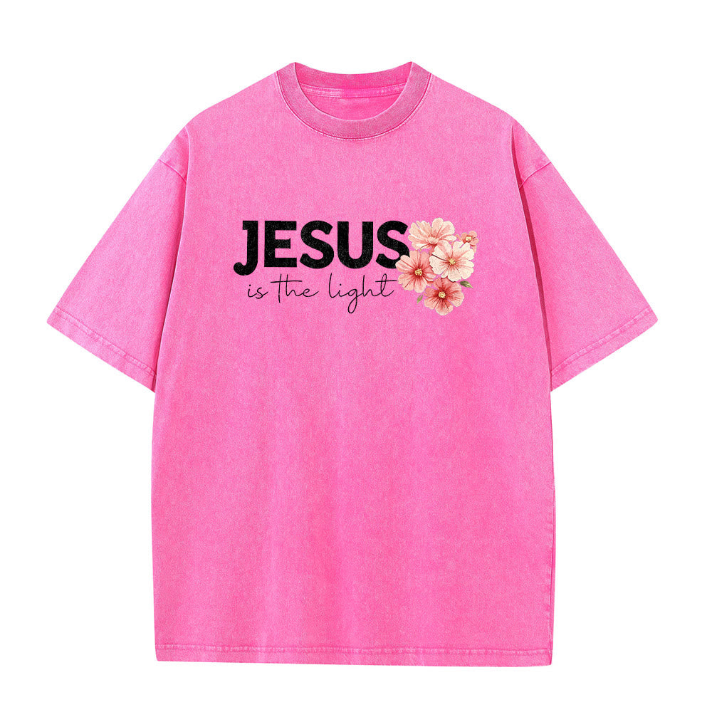 Christianartworkshop T-shirt unisexe délavé avec motif floral et croix double face « Jésus est la lumière » - image 20