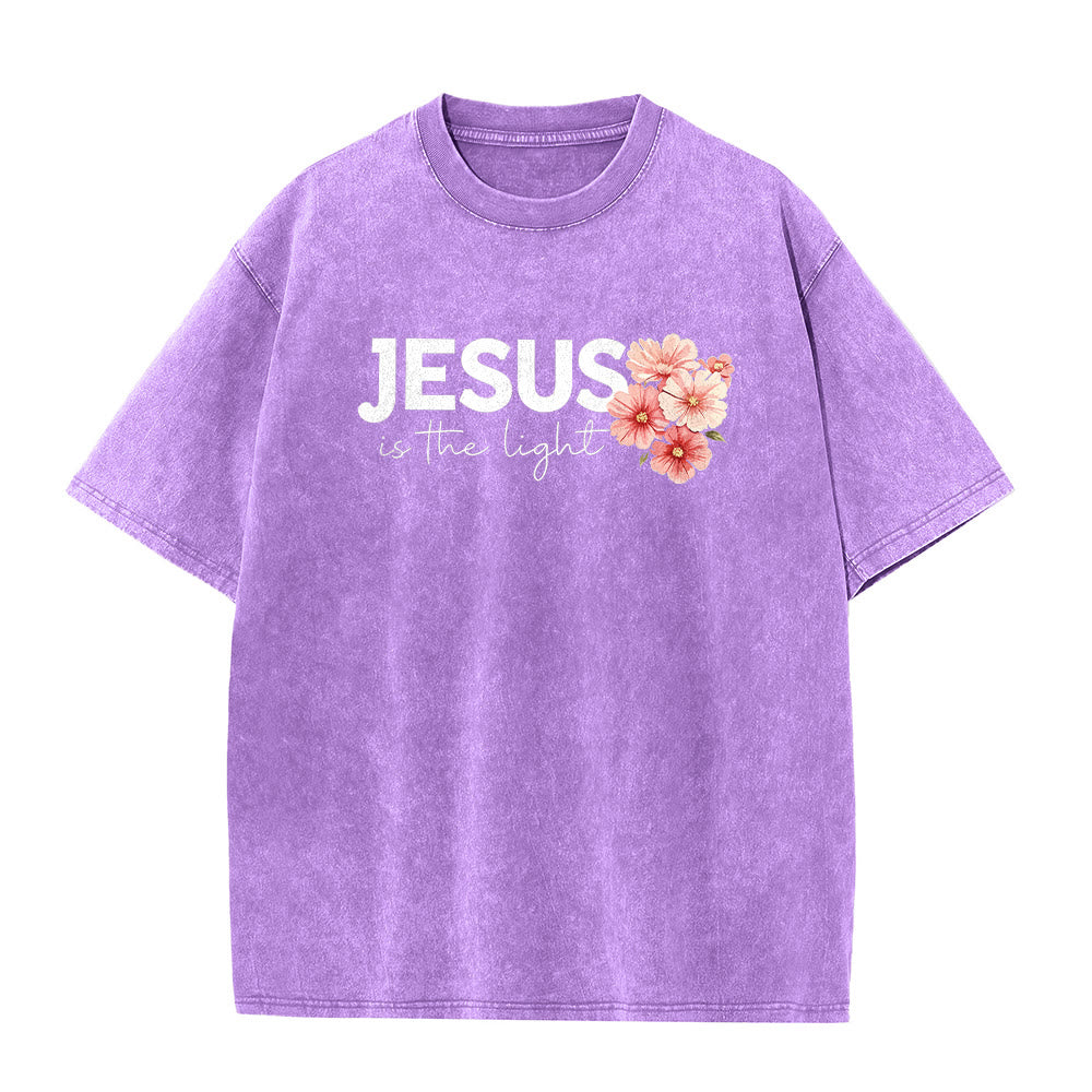 Christianartworkshop T-shirt unisexe délavé avec motif floral et croix double face « Jésus est la lumière » - image 23