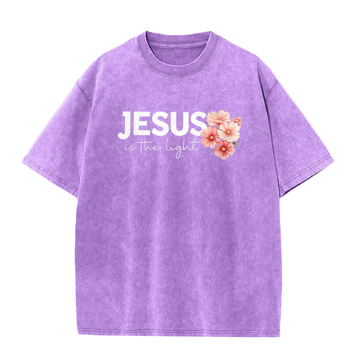 Christianartworkshop T-shirt unisexe délavé avec motif floral et croix double face « Jésus est la lumière » - image 23
