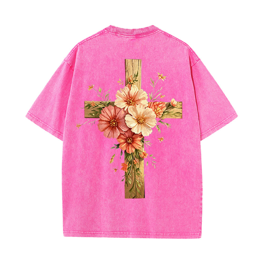 Christianartworkshop T-shirt unisexe délavé avec motif floral et croix double face « Jésus est la lumière » - image 21