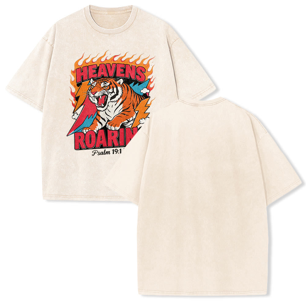 Christianartworkshop T-shirt unisexe rétro délavé « Tigre rugissant des cieux, flamme et éclair, Psaume 19:1 » - Beige - 5XL - image 19