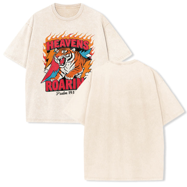 Christianartworkshop T-shirt unisexe rétro délavé « Tigre rugissant des cieux, flamme et éclair, Psaume 19:1 » - Beige - 5XL - image 19