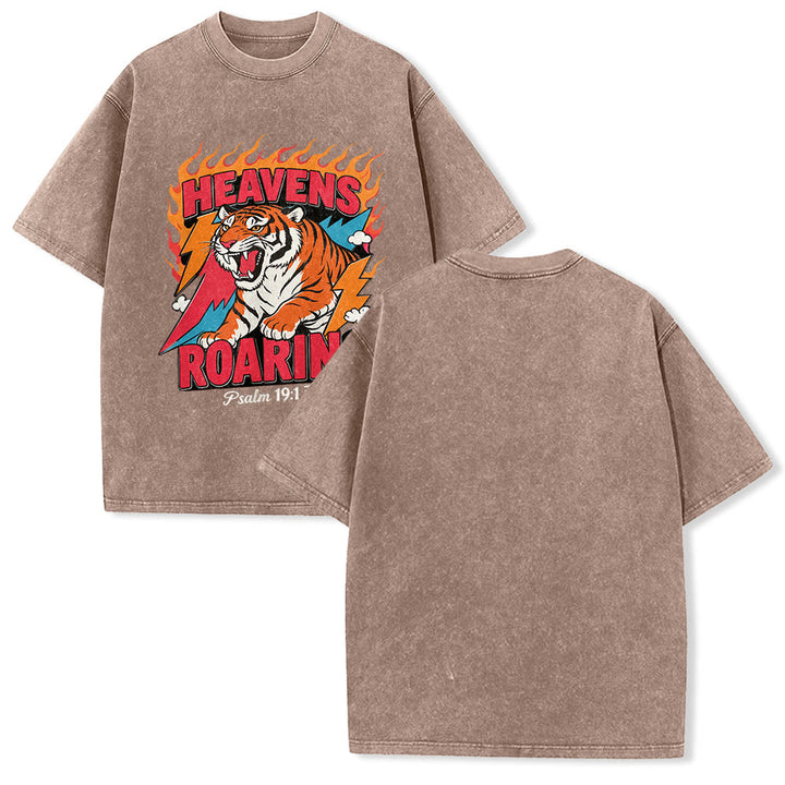 Christianartworkshop T-shirt unisexe rétro délavé « Tigre rugissant des cieux, flamme et éclair, Psaume 19:1 » - Brun - 5XL - image 16