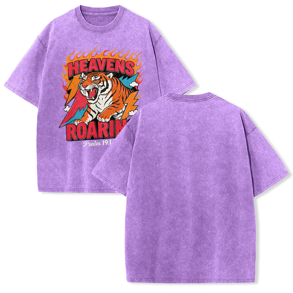 Christianartworkshop T-shirt unisexe rétro délavé « Tigre rugissant des cieux, flamme et éclair, Psaume 19:1 » - Violet - 5XL - image 25