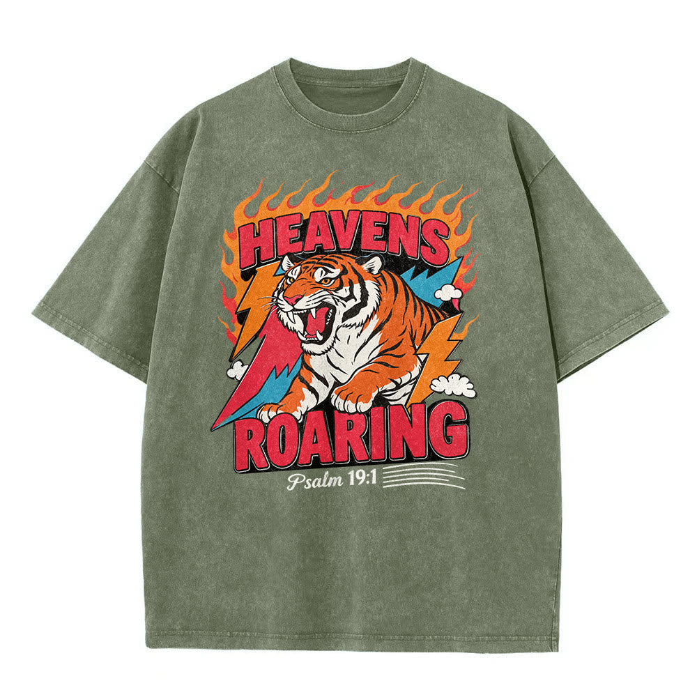 Christianartworkshop T-shirt unisexe rétro délavé « Tigre rugissant des cieux, flamme et éclair, Psaume 19:1 » - image 11