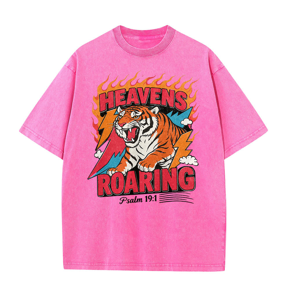 Christianartworkshop T-shirt unisexe rétro délavé « Tigre rugissant des cieux, flamme et éclair, Psaume 19:1 » - image 23